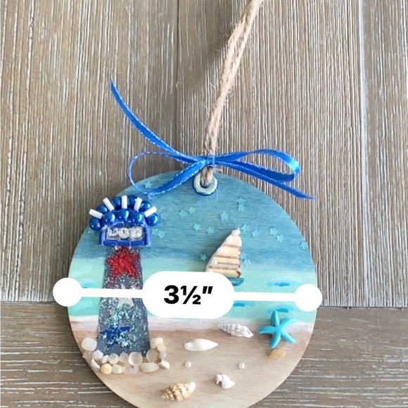 Coastal Lighthouse Holiday Ornament - Blue and Red - Picture 12 of 12